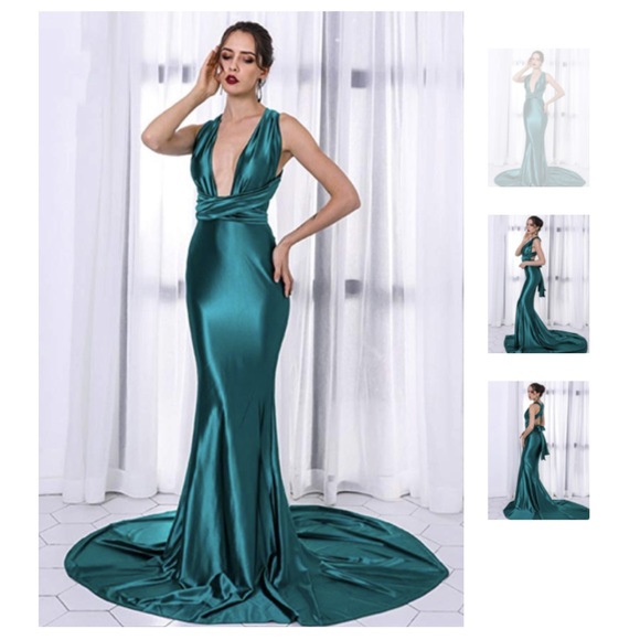 🆕 (S) EMERALD GREEN MULTI-WAY MAXI PROM DRESS - Picture 1 of 4